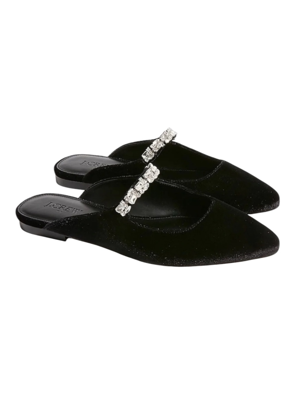 J. Crew Factory Black Velvet Slides Mules with Crystal Embellishment Size 8